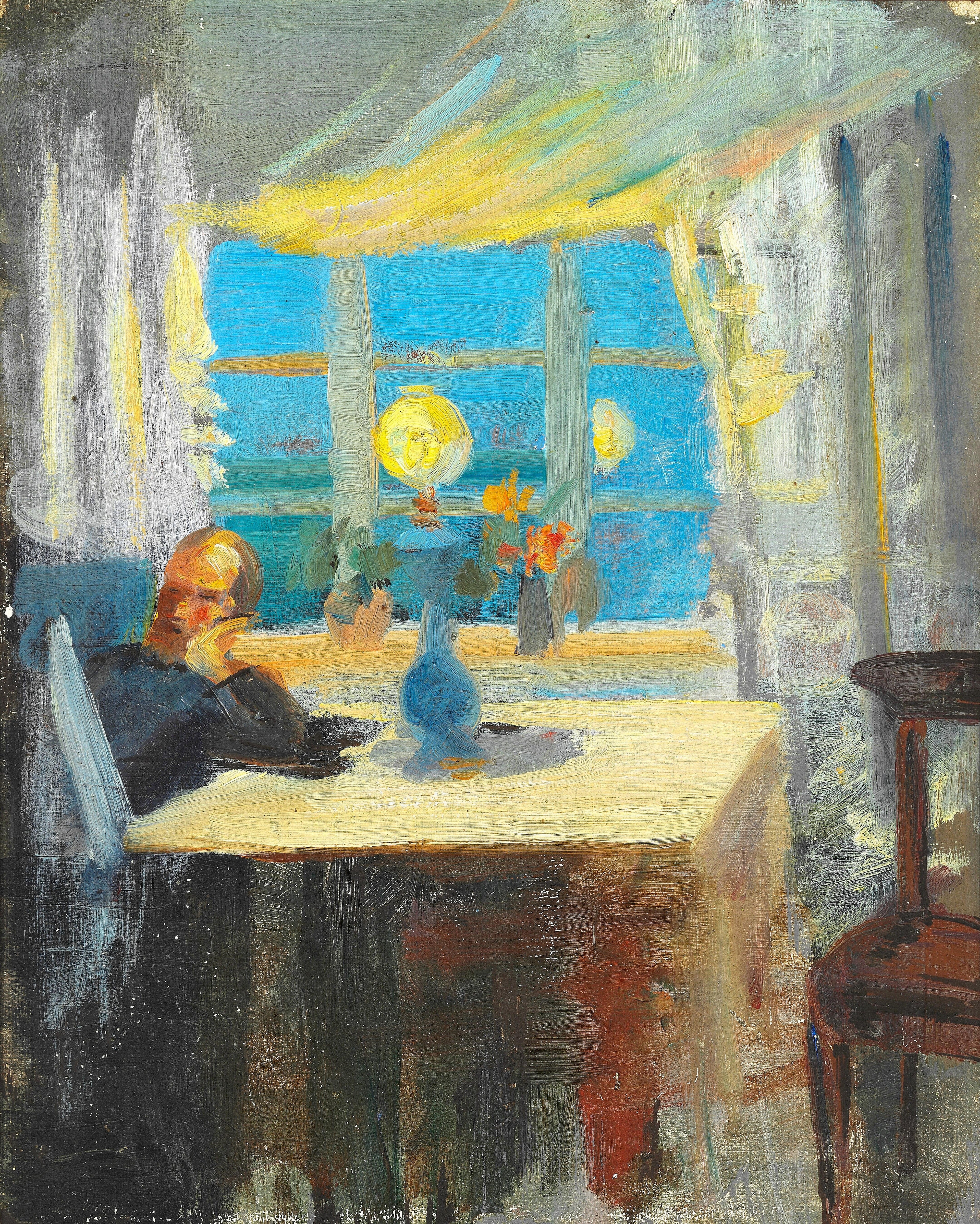 Michael Ancher lit le journal. - Anna Ancher image 1 reproduction artisanale de tableau