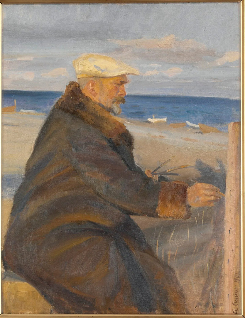 Michael Ancher tegner på stranden (Michael Ancher tegner på stranden) - Anna Ancher