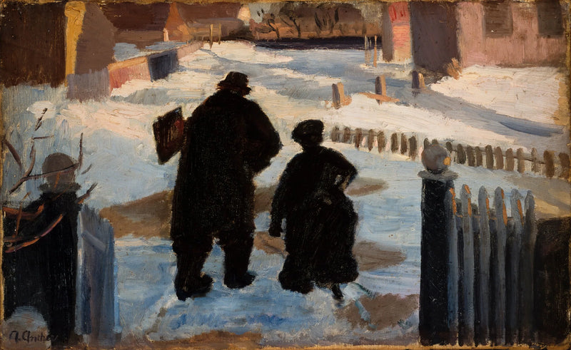 Michael Ancher går til sit atelier akkompagneret af organist Helene Christensen - Anna Ancher