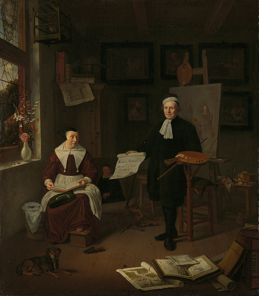 Michiel Comans (décédé en 1687). Calligraphe, graveur, peintre et maître d'école, avec sa troisième épouse Elisabeth van der Mersche - Michiel van Musscher