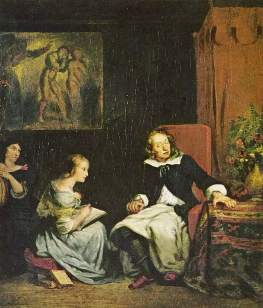 Milton der dikterer sit episke digt, « Det tabte paradis » til sine døtre - Eugène Delacroix