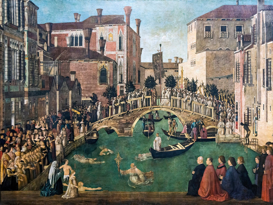 Mirakel af korset ved San Lorenzo-broen - Gentile Bellini