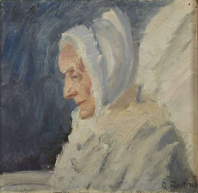 Fru Bröndum klædt i hvidt. - Anna Ancher