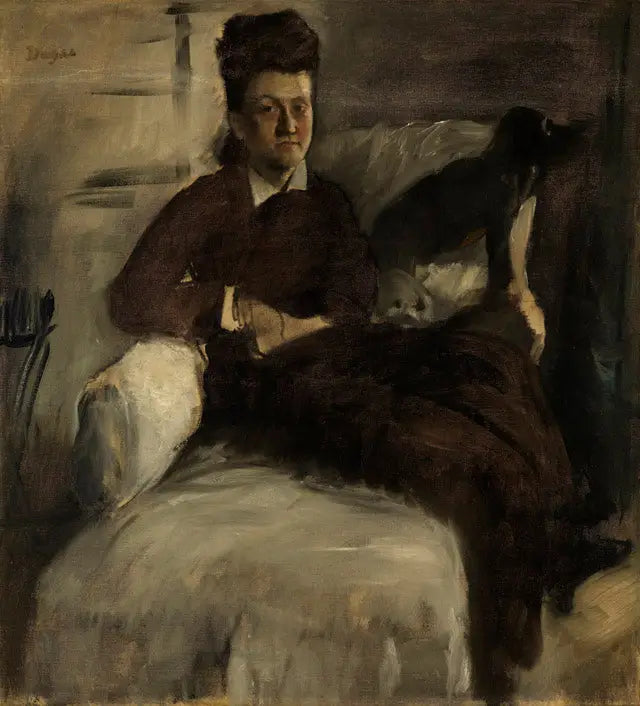 Fru Jeantaud på sin liggestol med to hunde - Edgar Degas