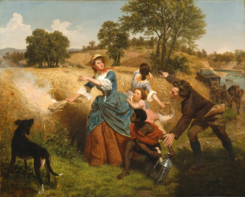 Mme Schuyler brûle ses champs de blé à l'approche des Britanniques - Emanuel Leutze image 1 tableau peint à l’huile sur toile