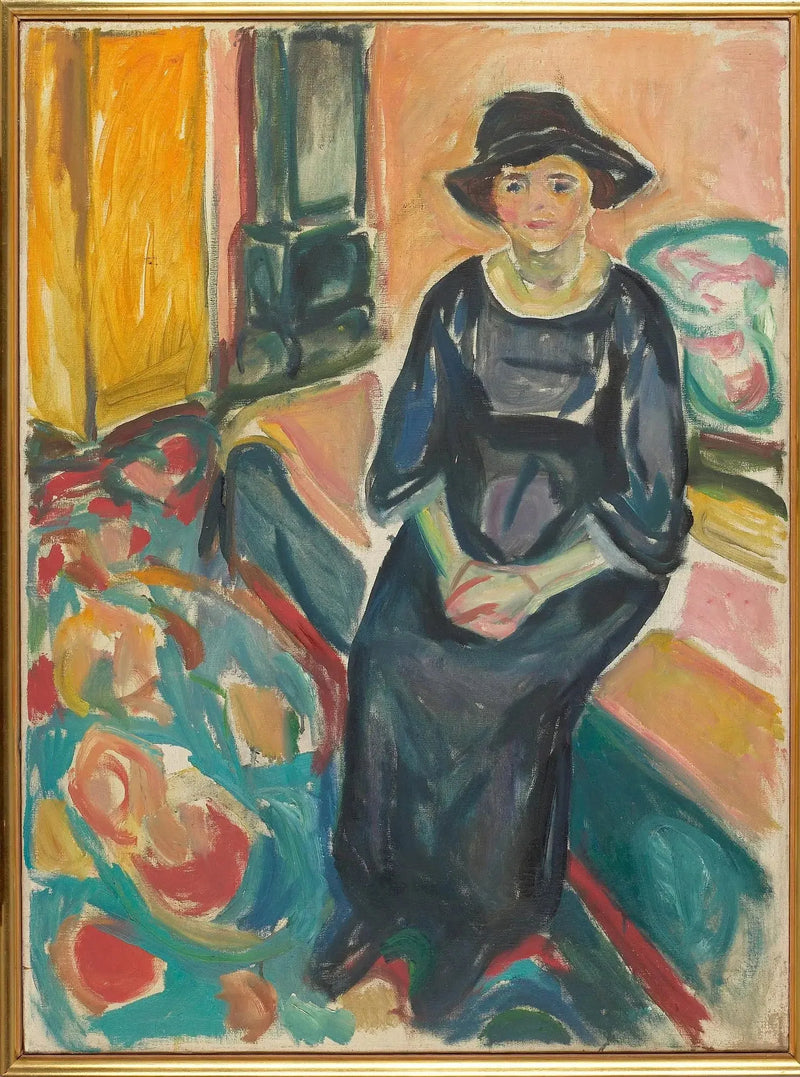 Model med hat, siddende på sofaen - Edvard Munch