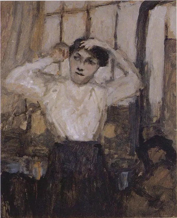 Model, der ordner sit i værkstedet - Édouard Vuillard