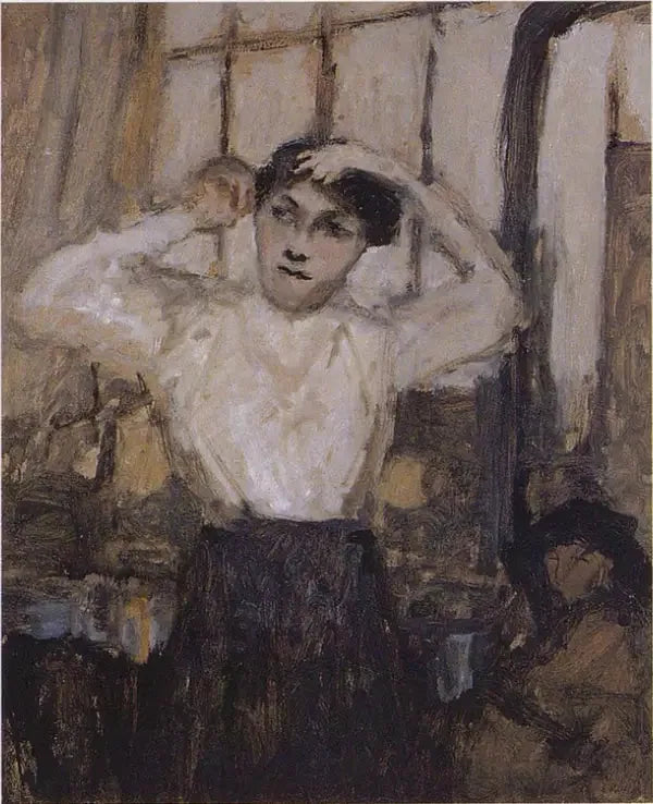Model, der ordner sit i værkstedet - Édouard Vuillard