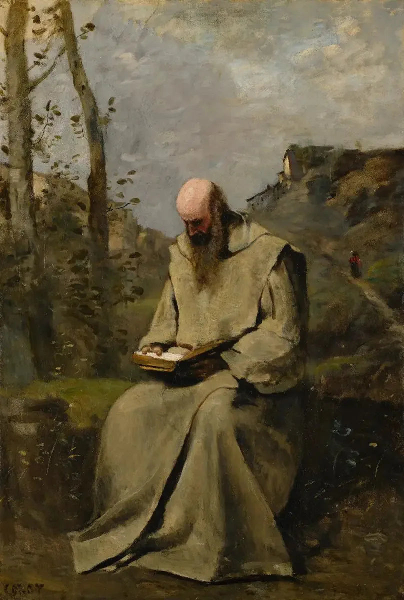 Mand sidder, læser - Jean-Baptiste Camille Corot