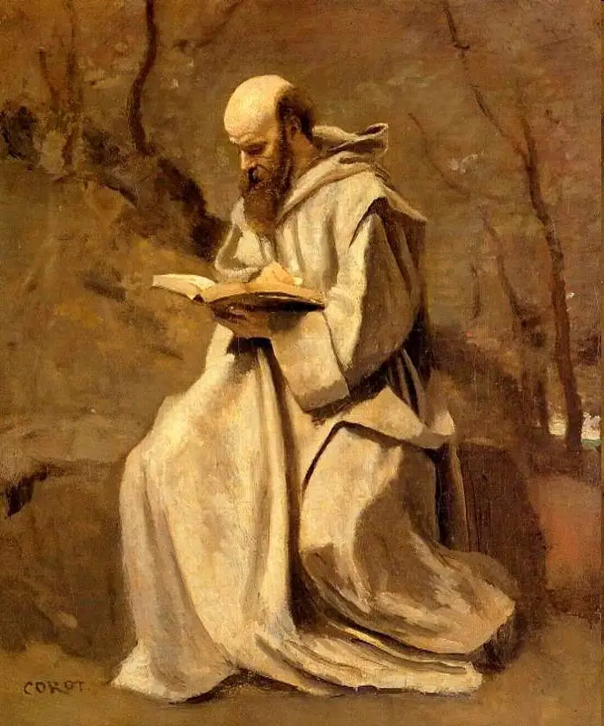 Hvid munk, siddende, læsende - Jean-Baptiste Camille Corot