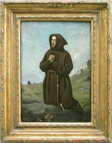 Brun munk i bøn, på knæ - Jean-Baptiste Camille Corot