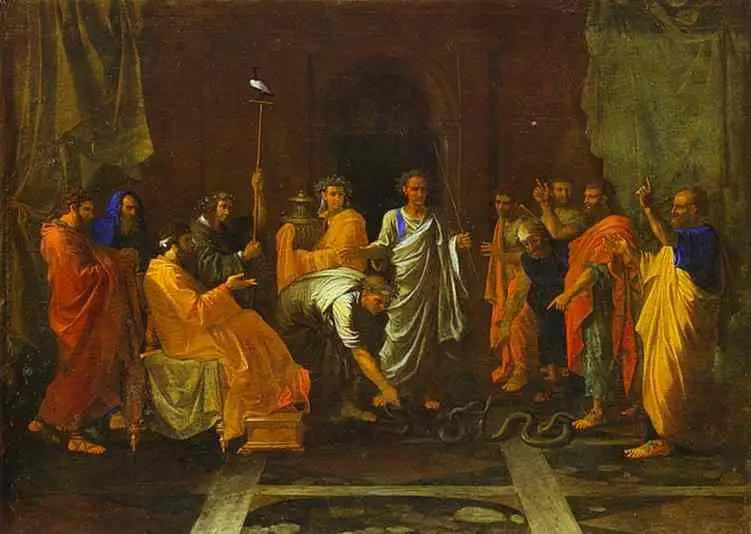 Moses forvandler staven til en slange - Nicolas Poussin