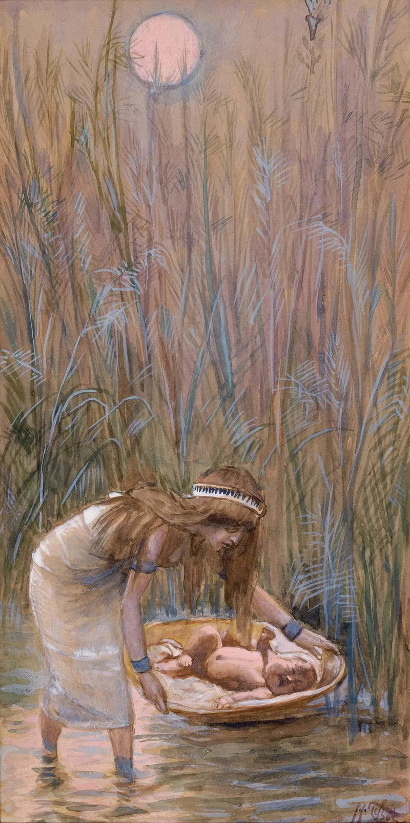 Moses liggende midt blandt flagene - James Tissot