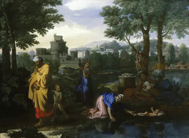 Moses udstillet på vandene - Nicolas Poussin