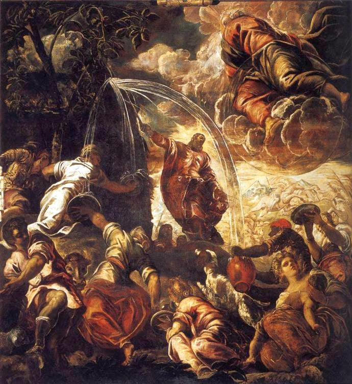 Moses får vandet til at flyde ud af klippen - Jacopo Tintoretto