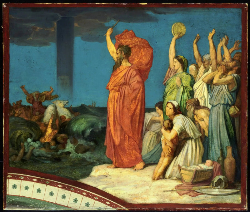 Moses befaler vannene å lukke seg over den egyptiske hæren - Hippolyte Flandrin