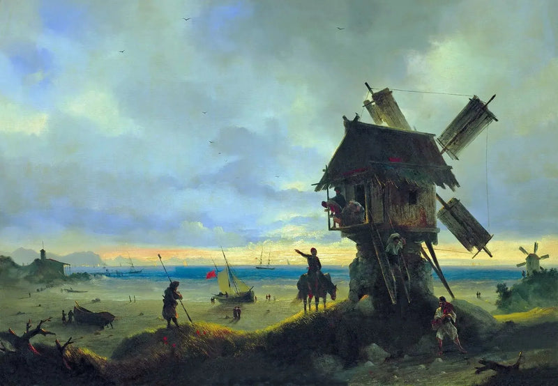 Vindmølle ved havkanten - Ivan Aïvazovski