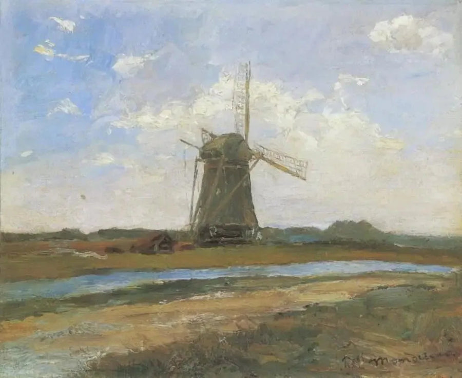 Vindmølle i solen nær en bæk - Piet Mondrian