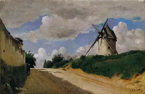 Vindmølle på den picardiske kyst - Jean-Baptiste Camille Corot