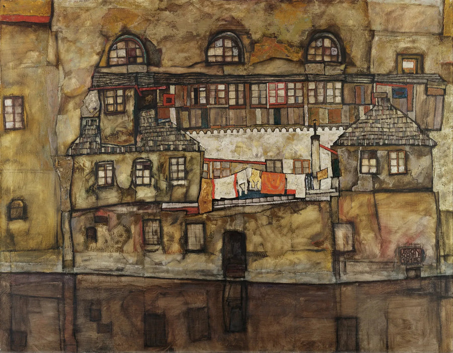 Husmur ved floden - Egon Schiele