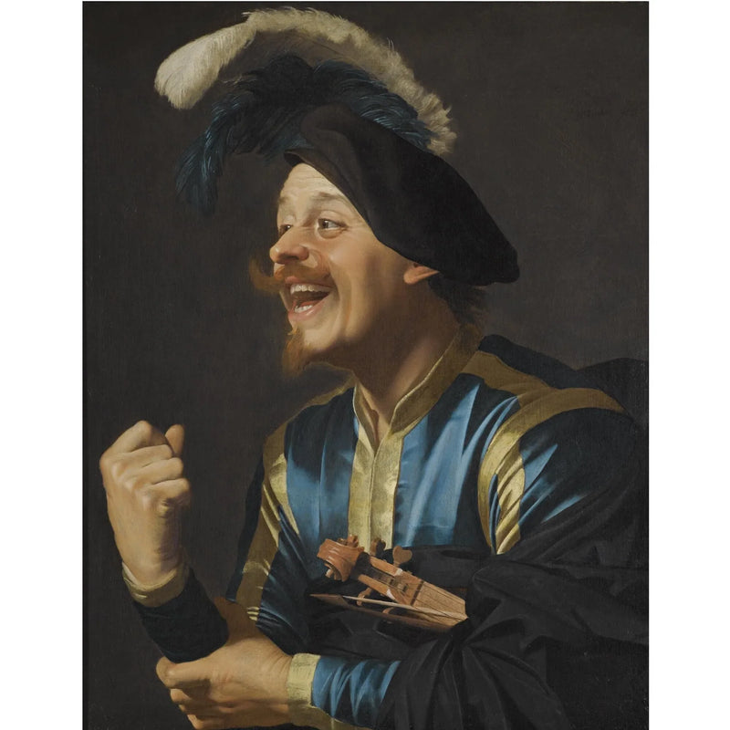 Smilende musiker med en violin under armen - Gerrit van Honthorst
