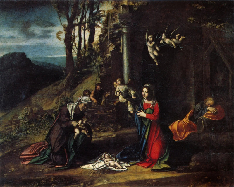 Julefødsel med hellige Elisabeth og Johannes - Antonio da Correggio