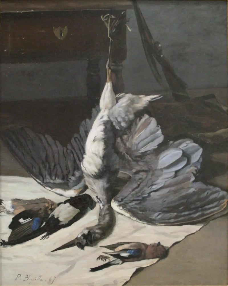 Dødt natur med hejre - Frédéric Bazille