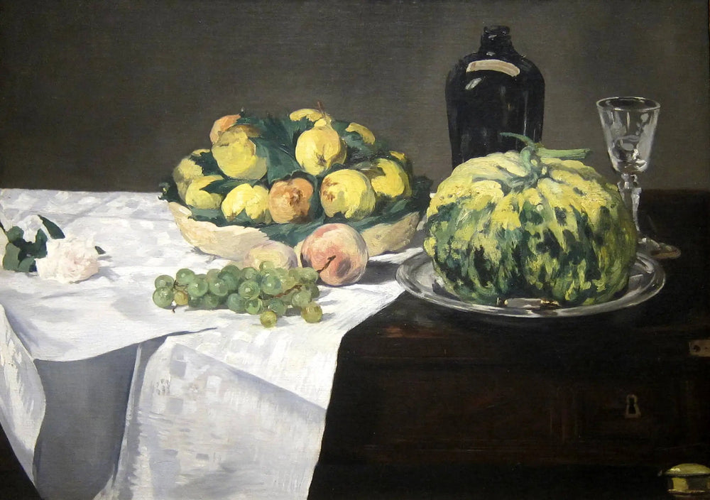 Nature morte au melon et aux pêches - Édouard Manet image 1 copie de tableau peinte à la main
