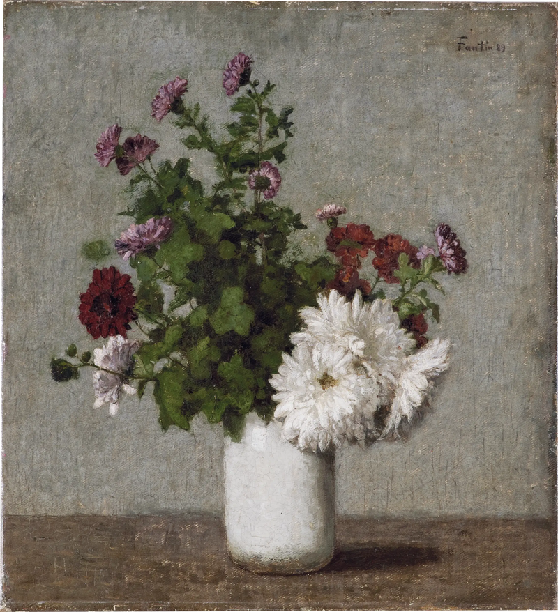 Stillleben med blomster: efterårs-chrysanthemer i en hvid vase - Henri Fantin-Latour