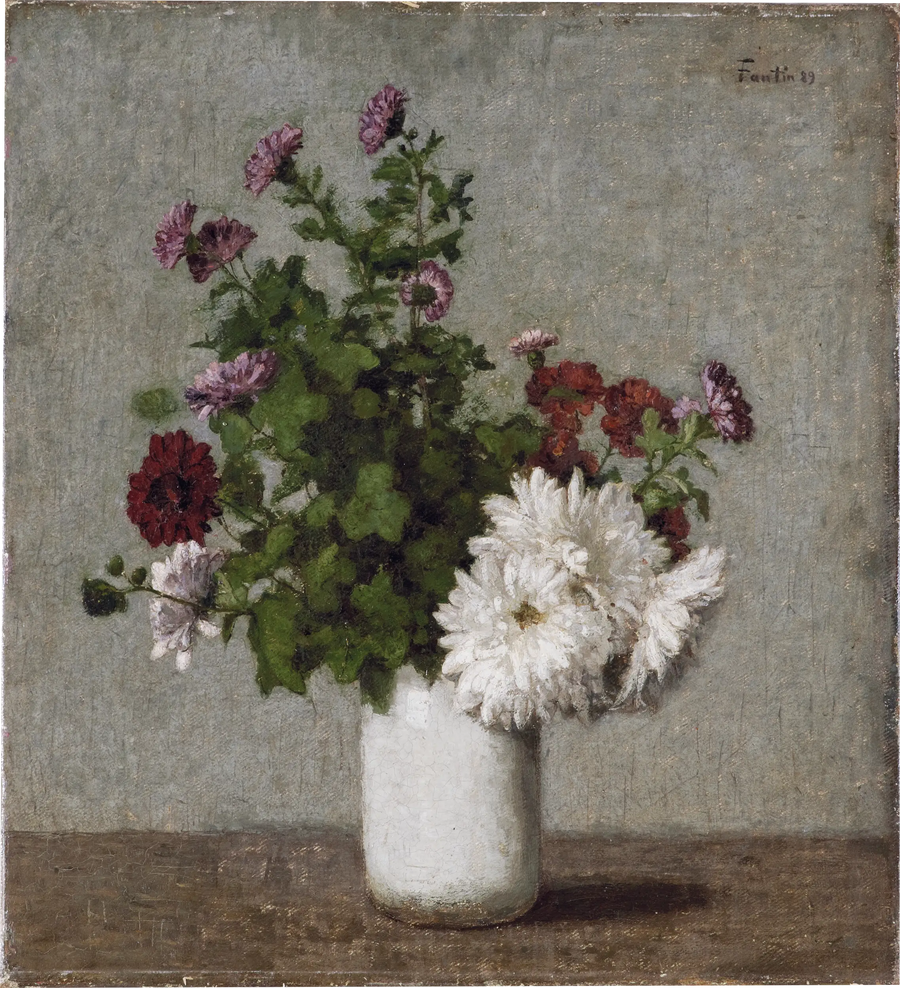 Stillleben med blomster: efterårs-chrysanthemer i en hvid vase - Henri Fantin-Latour