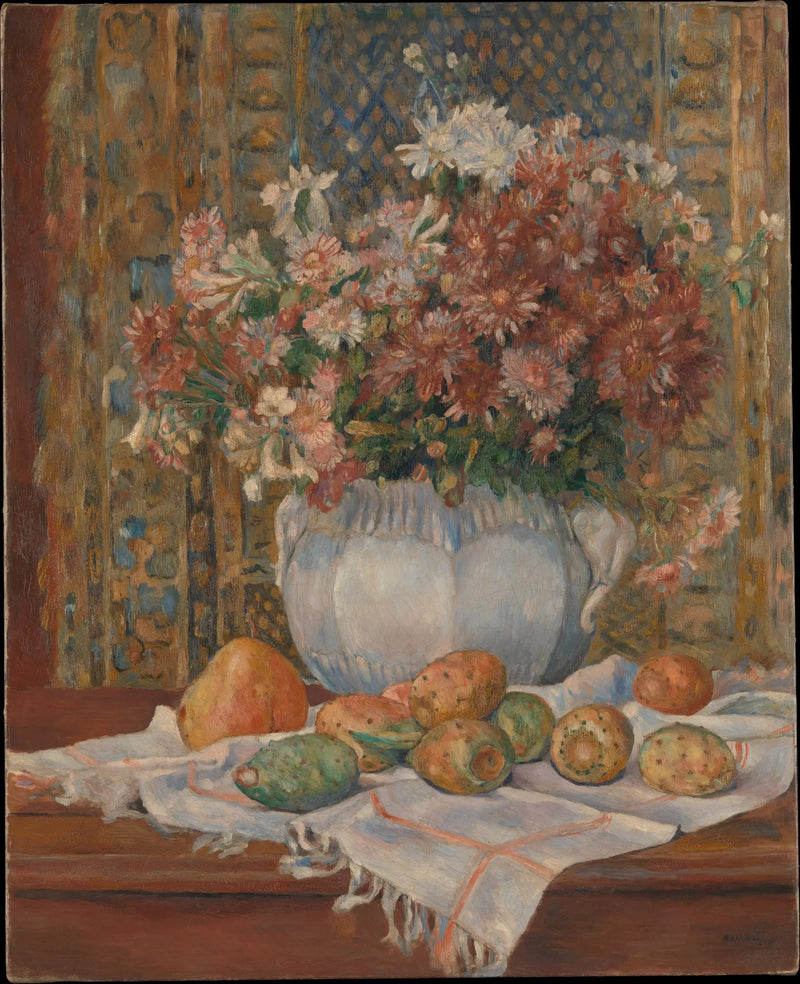Stilleben med blomster og kaktusfigner - Pierre-Auguste Renoir