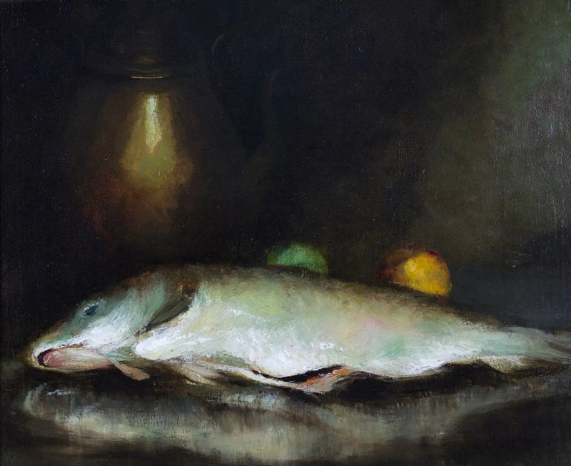 Stillleben med fisk - William Merritt Chase