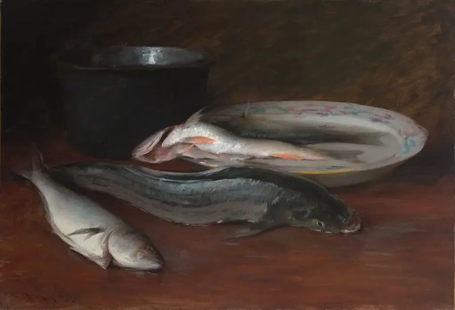 Stillleben med fisk - William Merritt Chase