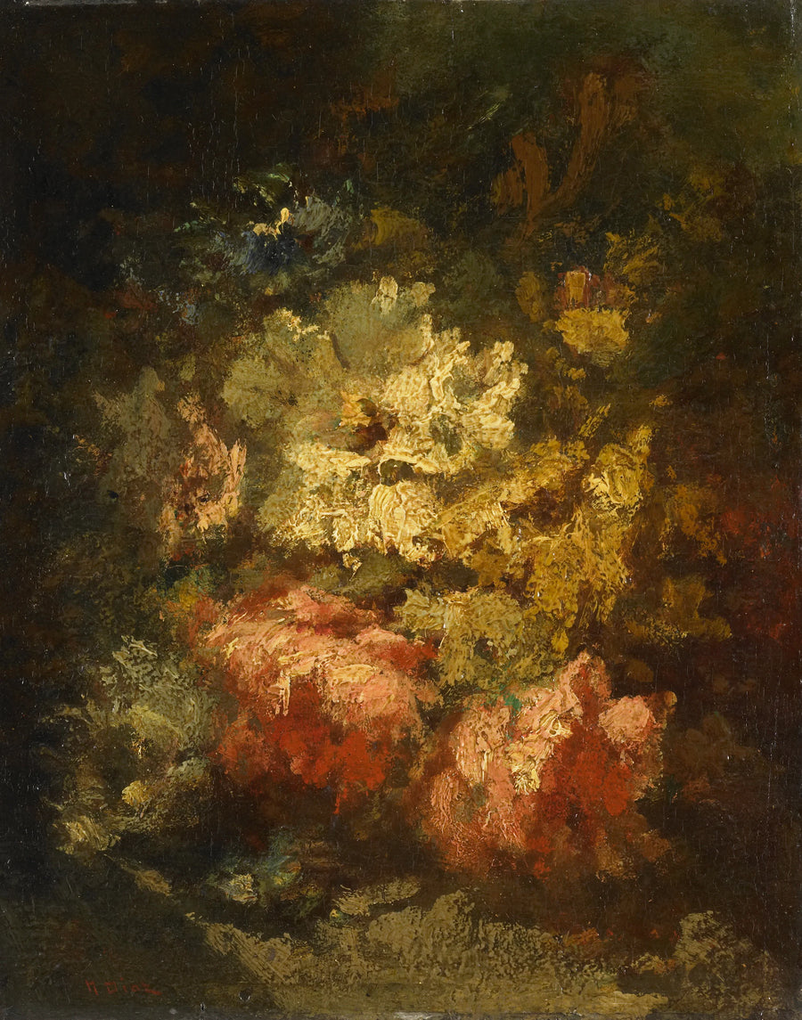 Nature morte aux roses blanches et rouges - Narcisse Díaz de la Peña