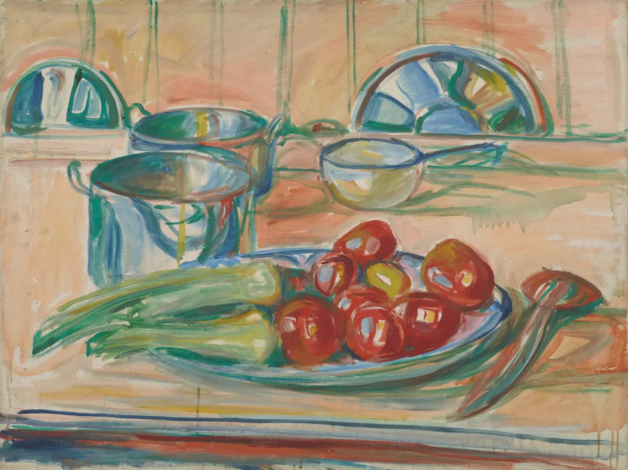 Stilleben med tomater, porrer og kasser - Edvard Munch