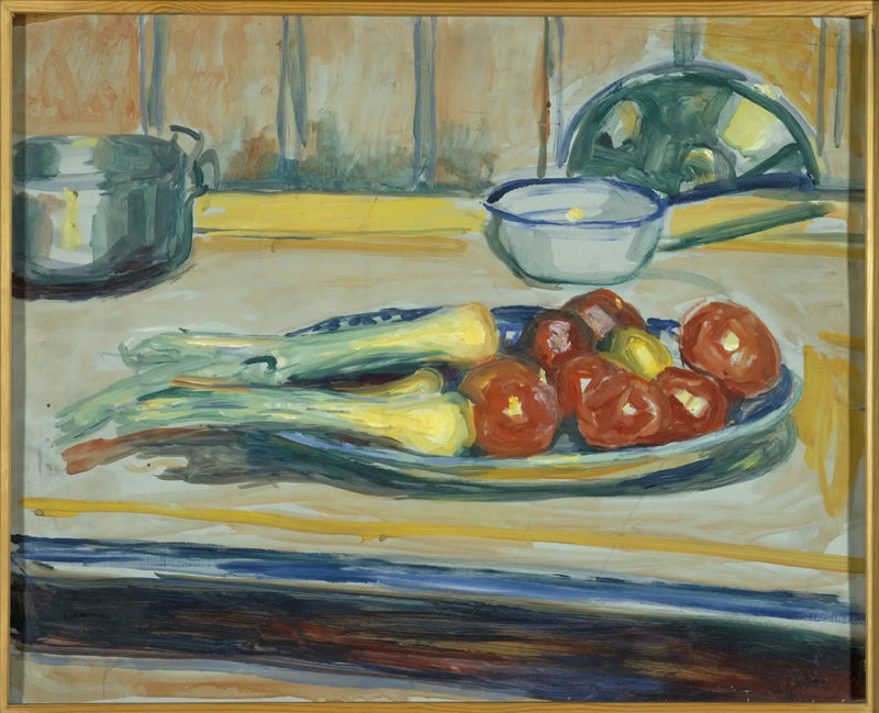 Stilleben med tomater, porrer og kasser - Edvard Munch