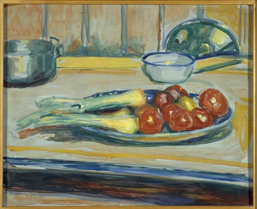 Stilleben med tomater, porrer og kasser - Edvard Munch