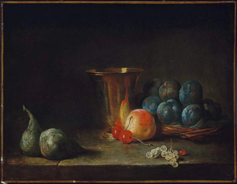 Stillleben med kande, sølvbeholder og frugt - Jean Siméon Chardin