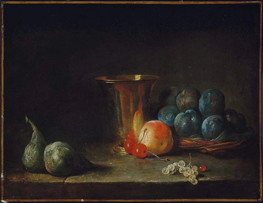Stillleben med kande, sølvbeholder og frugt - Jean Siméon Chardin