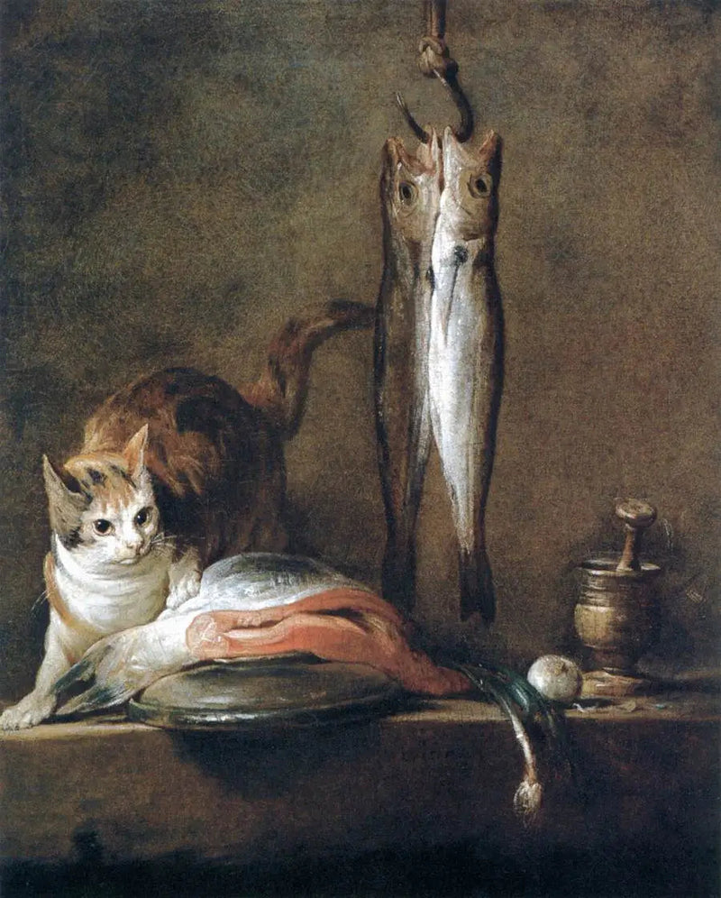 Natscene med kat og fisk - Jean Siméon Chardin
