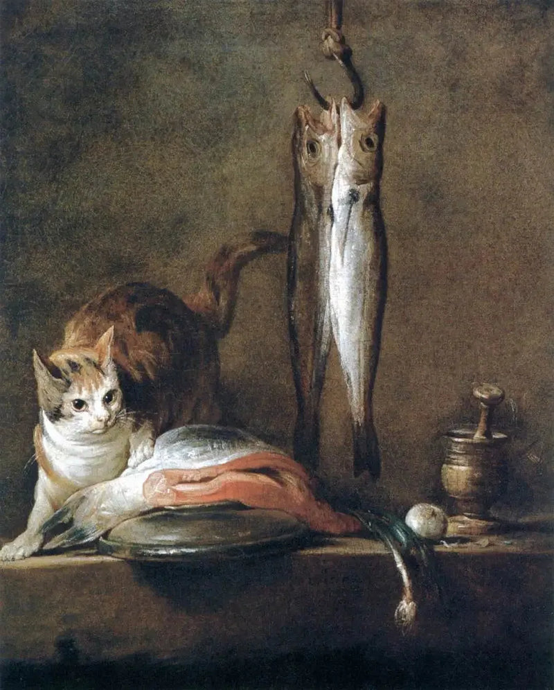 Natscene med kat og fisk - Jean Siméon Chardin