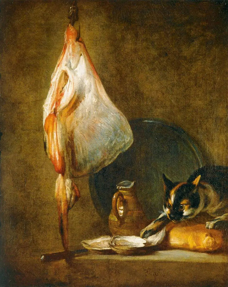 Natscene med kat og rokke - Jean Siméon Chardin