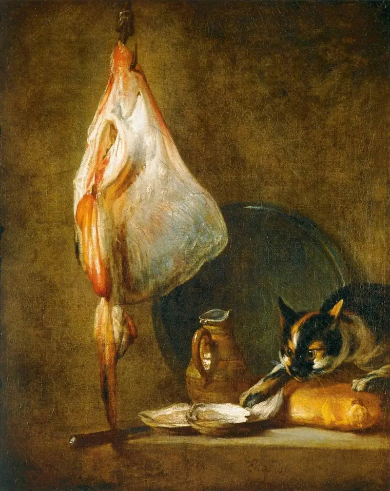 Natscene med kat og rokke - Jean Siméon Chardin