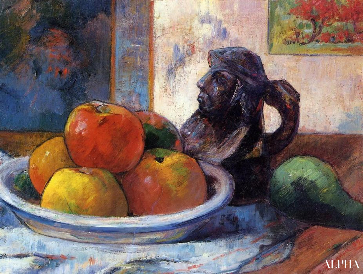 Dødt natur med æbler, en pære og en kande - Paul Gauguin - Reproduktioner af malerier og højkvalitets malerier