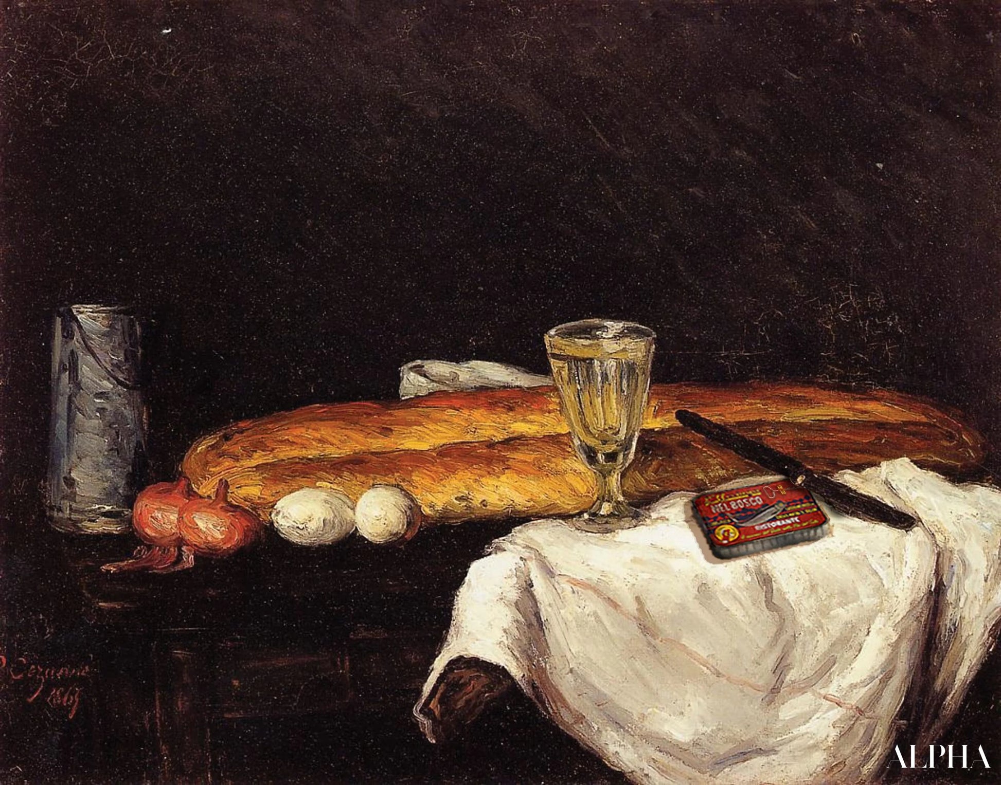 Dødt natur med brød og æg - Paul Cézanne - Reproduktioner af malerier og højkvalitets malerier