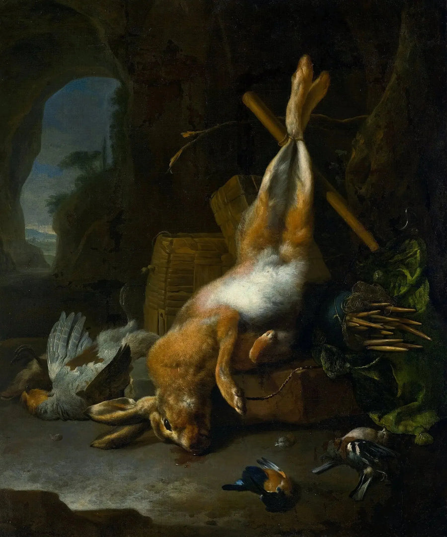 Naturtro med jagttrofæet. - Melchior de Hondecoeter