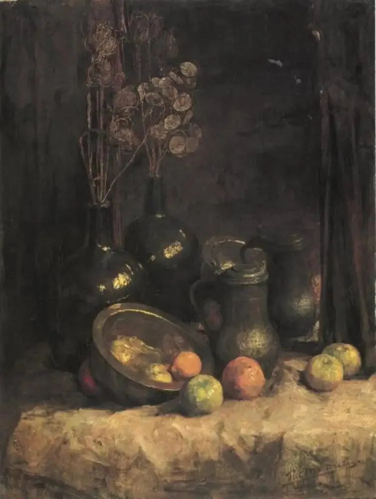 Stilleben med spejl, beholdere, ærlighed og frugter - Piet Mondrian