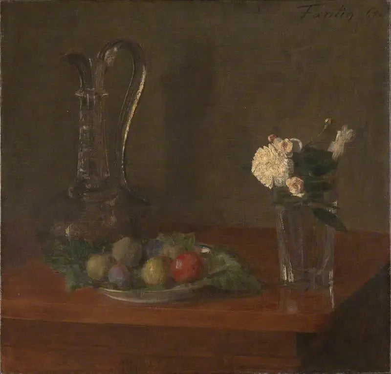 Natures morte med glasvase, frugt og blomster - Henri Fantin-Latour