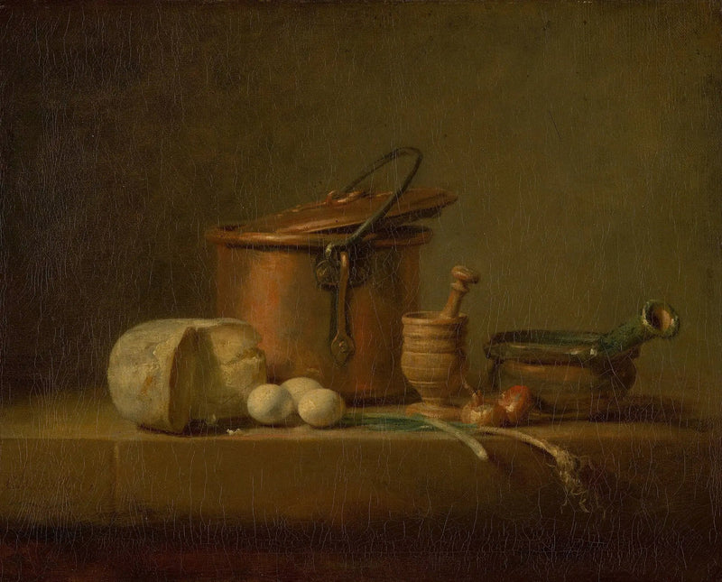 Stillleben med kobberkrukke, ost og æg - Jean Siméon Chardin