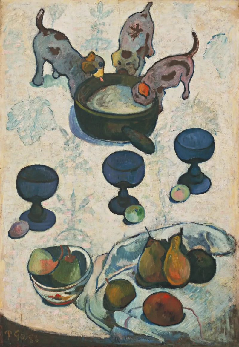 Stilleben med tre små hunde - Paul Gauguin